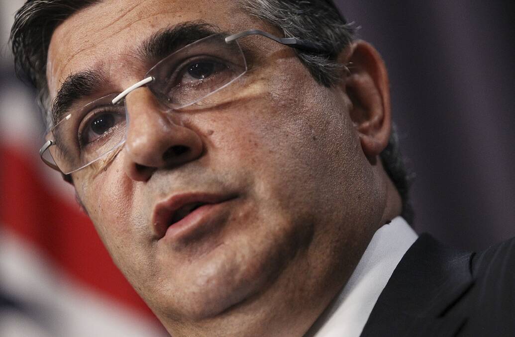 AFL CEO Andrew Demetriou speaks to media representatives at Parliament House. Photo by Stefan Postles/Getty Images
