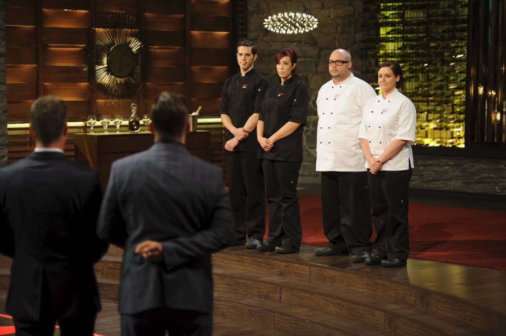 Finalists Jake, Elle, Dan and Steph are briefed by judges Pete and Manu.