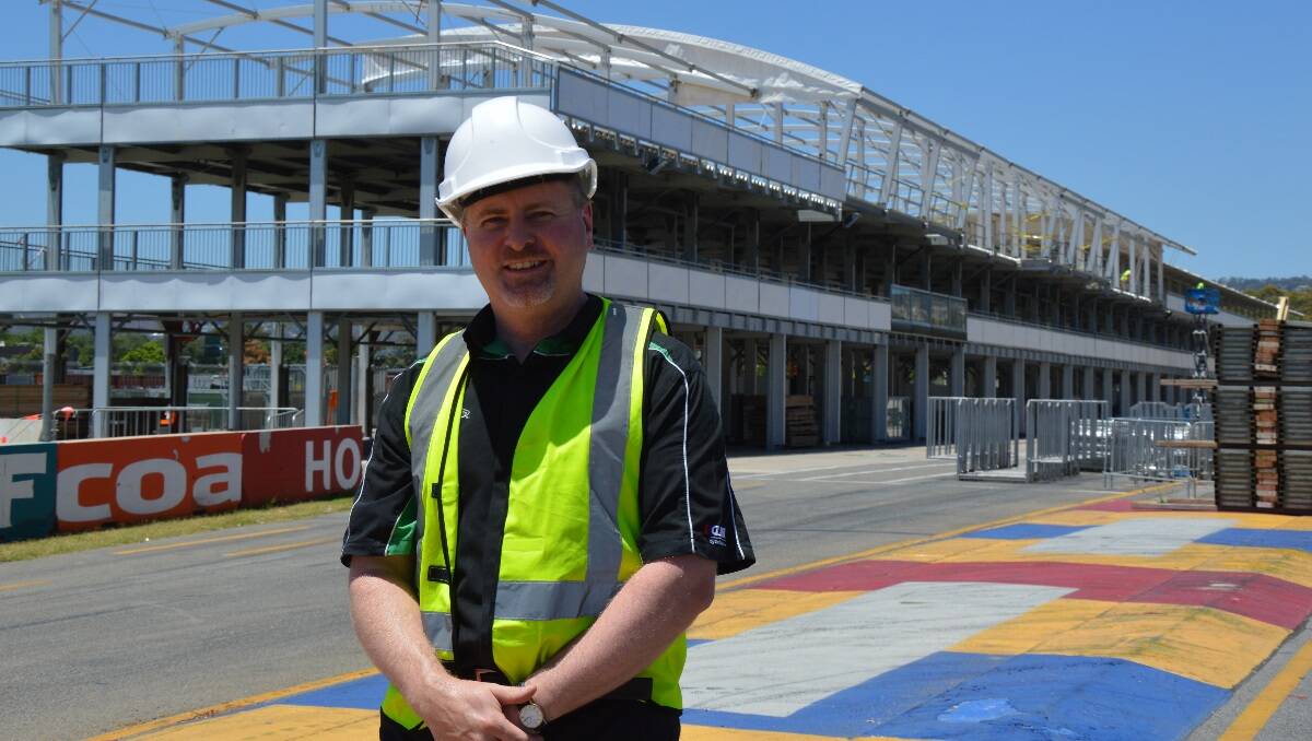 Clipsal 500 CEO Mark Warren watches over construction of the race site from near the purpose-built pit building.