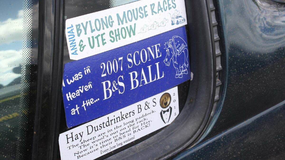2012: Stickers adorn utes throughout the car park. Picture: Daisy Huntly