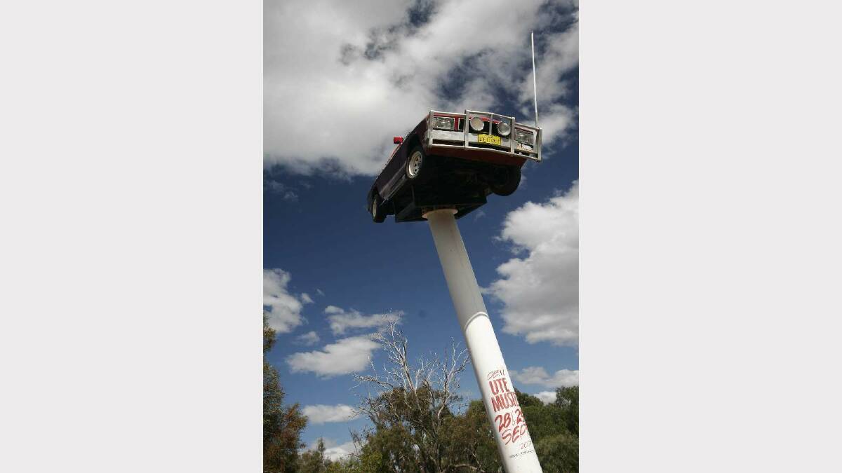 The Ute on a Stick was erected in Deniliquin a few years after the inaugural muster. Picture: Matthew Smithwick