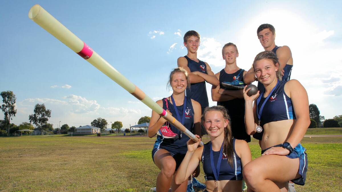 Mathias Eversheim, Jason Young, Nathan Howse, Samantha and Abbie Little and Laura Collins starred at the state titles. Picture: TARA GOONAN