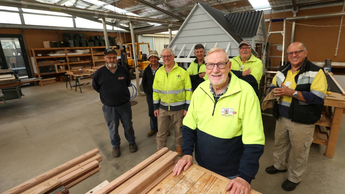 BETTER TOGETHER: Thurgoona Men's Shed secretary Graham Thring with some of the other members at their facilities. Picture: JAMES WILTSHIRE