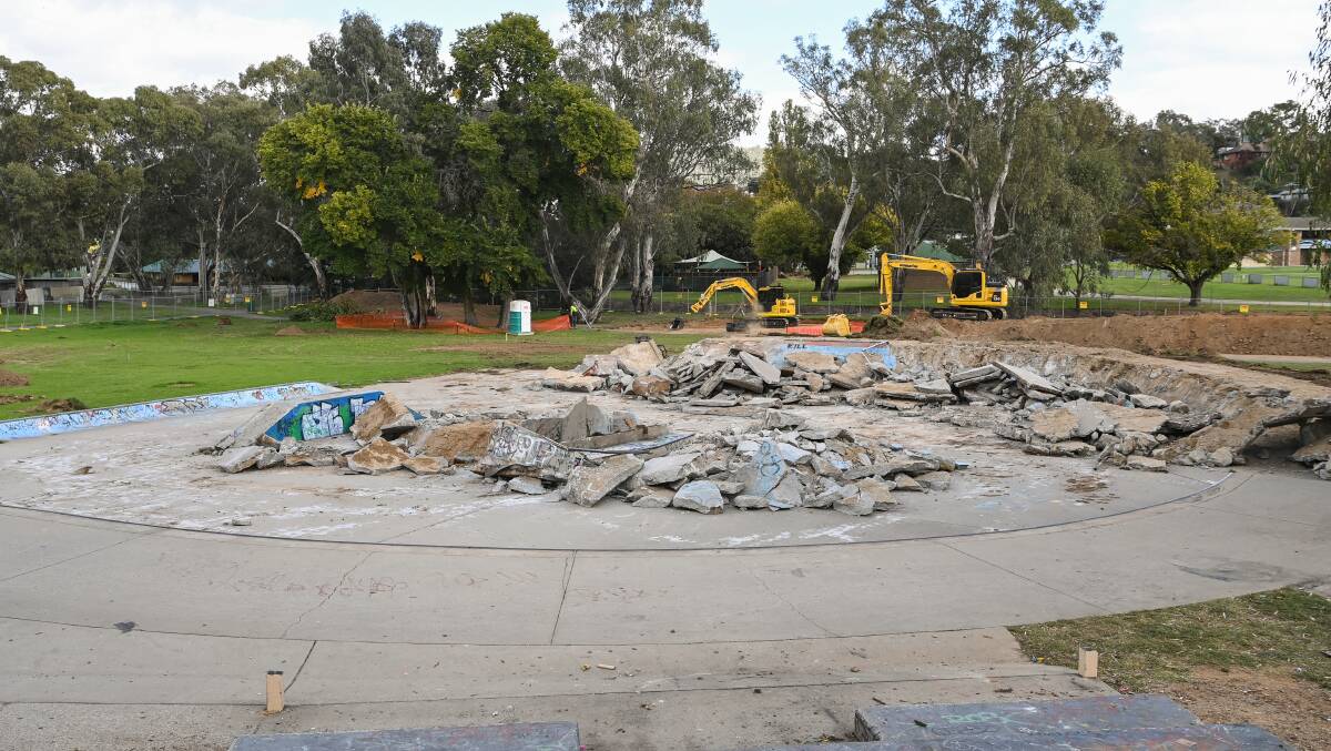 REVAMP: Demolition of the Albury Regional Skatepark has begun in order to make way for the new $3.4 million development. The new park is expected to be completed by December. Picture: MARK JESSER