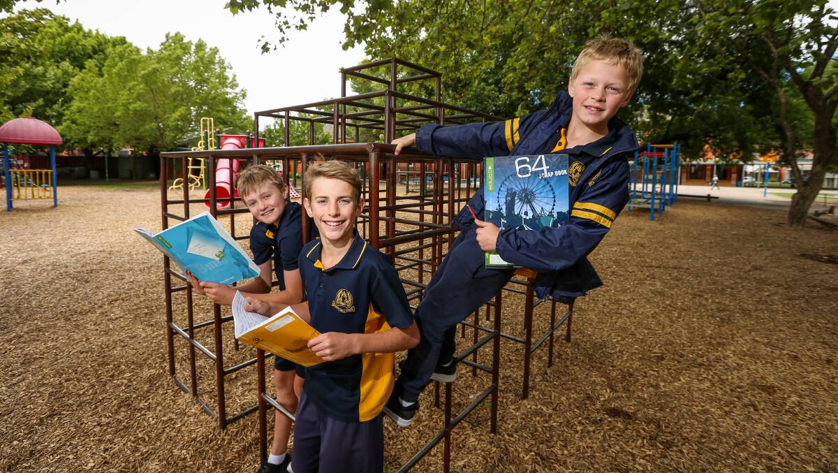 AIMING HIGH: Albury Public School have had some great NAPLAN results. L-R: Geordie Paton, 11, Thomas Mack, 11, and Farren Hudson-Triffett, 9. Picture: JAMES WILTSHIRE