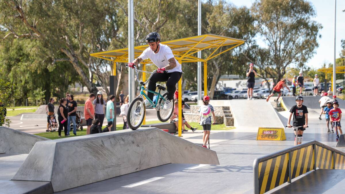 WELL USED: Olympic BMX gold medalist Logan Martin at Albury Skatepark in April. Picture: JAMES WILTSHIRE