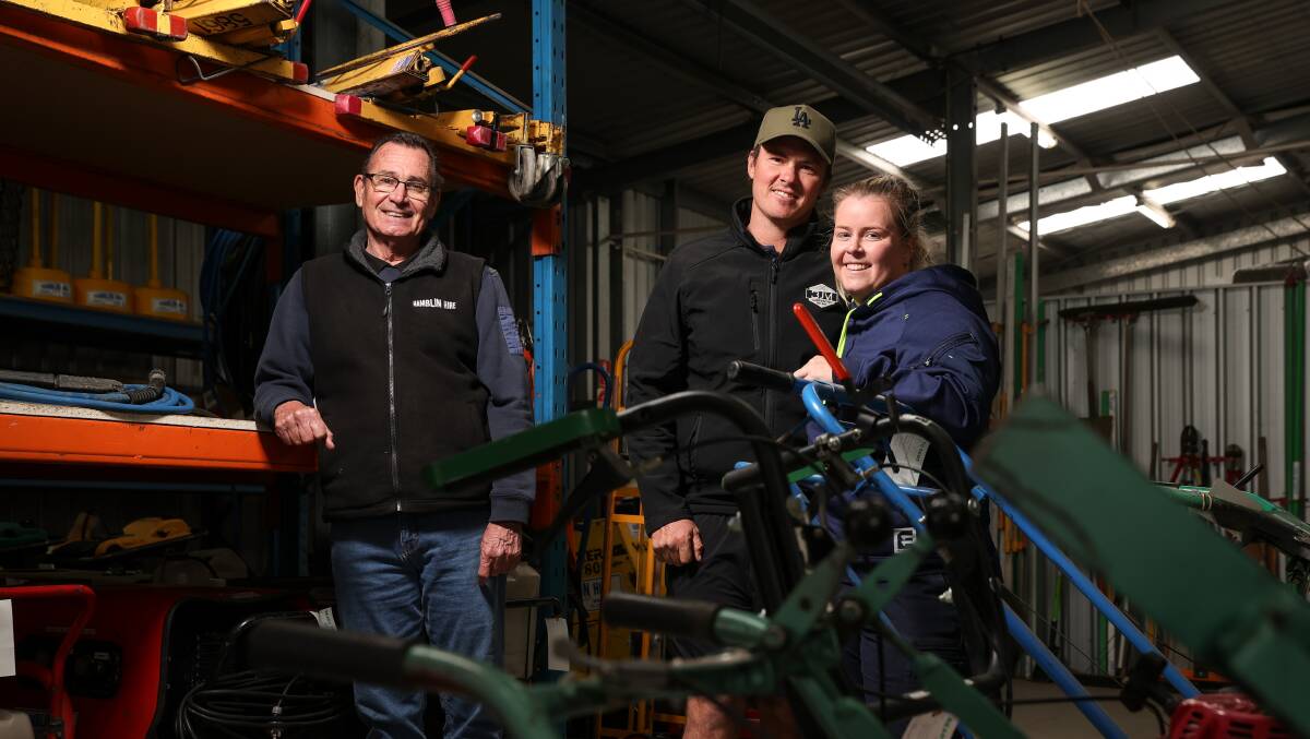 NEXT CHAPTER: Albury's Hamblin Hire has been sold after 45 years. Mike Hamblin has handed the reins over to couple Laura Stiler and Brendon Mason. Picture: JAMES WILTSHIRE