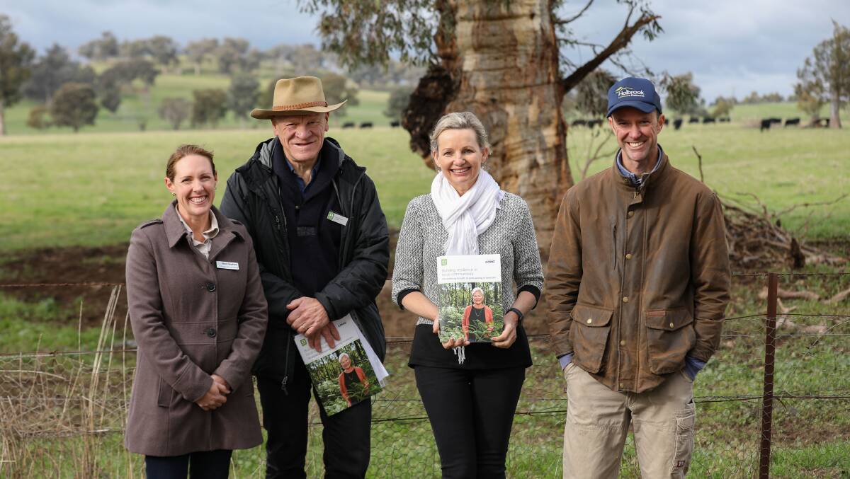 POSITIVE IMPACTS: Holbrook Landcare's Dr Alison Southwell, Chair Landcare Australia Doug Humann AM, Minister for Environment Sussan Ley MP, Landcare volunteer Table Top's Marcus Richardson. Picture: Bethany Clare Photography
