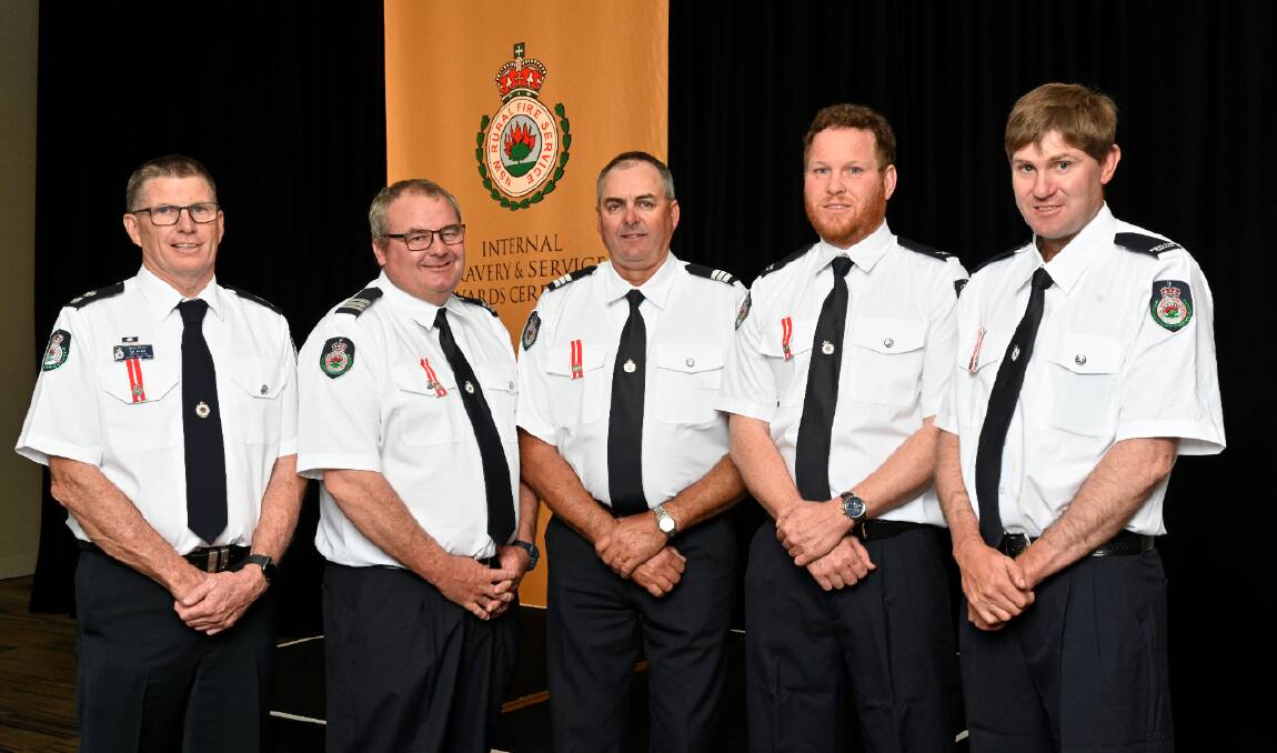 AWARDS CEREMONY: Ian Avage, Stuart Anderson, Andrew Godde, Andrew Julian and Rodney O'Keeffe received the Commissioner's Commendation for Bravery at the NSW RFS Internal Bravery and Service Awards. Samuel McPaul posthumously received the award.