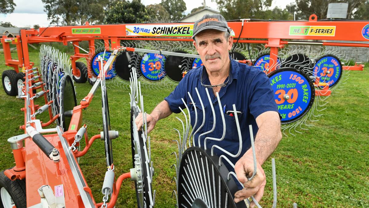 RAKING TIME: Simon Schinckel, owner of Schinckel's Hayrakes. The business is in its 30th year of operation. Picture: MARK JESSER