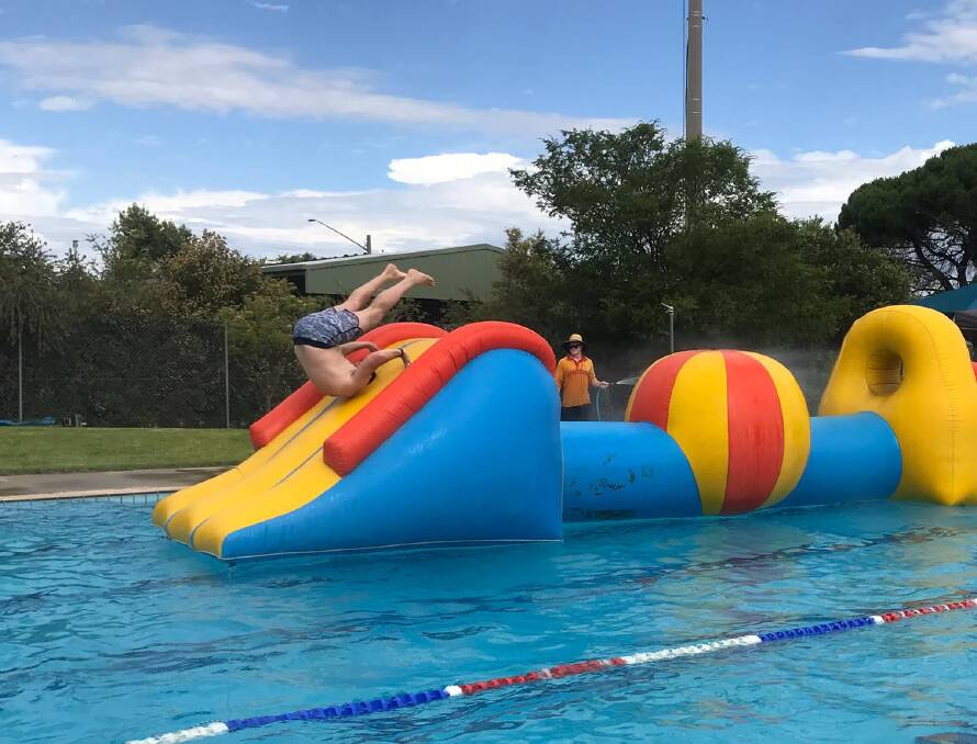 WELL USED: Cr Jenny O'Neill says there were nearly 300 people at Jindera pool when it hosted the Wally Wipeout inflatable earlier this month.