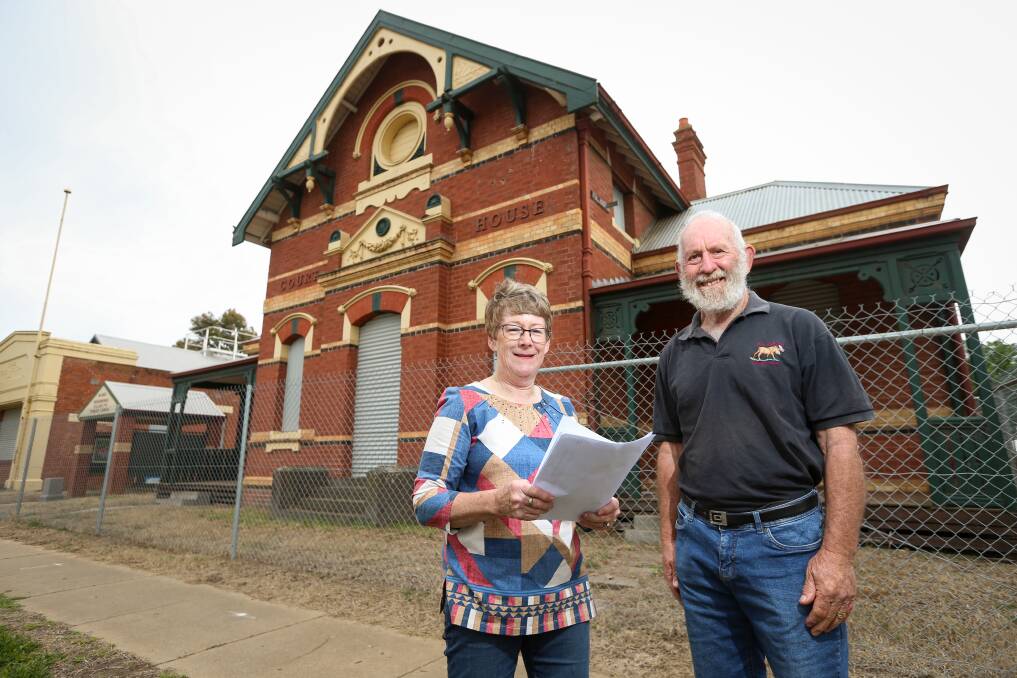 SAVE OUR SIITE: The Yarrawonga Community Action Group's Carol Henderson and Geoff Campbell want the old school site to be saved for community use. Picture: JAMES WILTSHIRE