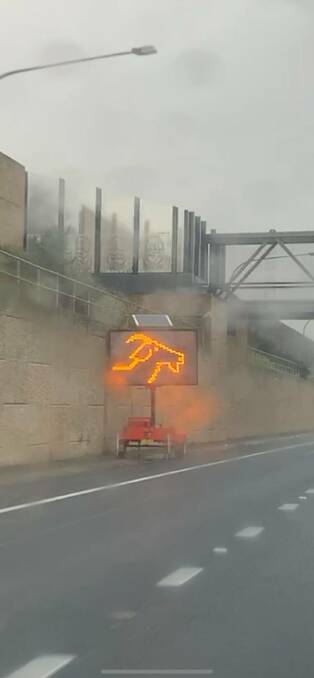 HIGHWAY SPOTTING: This goat appeared on the sign on the Hume Highway at least a few days ago, but it is unknown when exactly. Picture: MARK JESSER