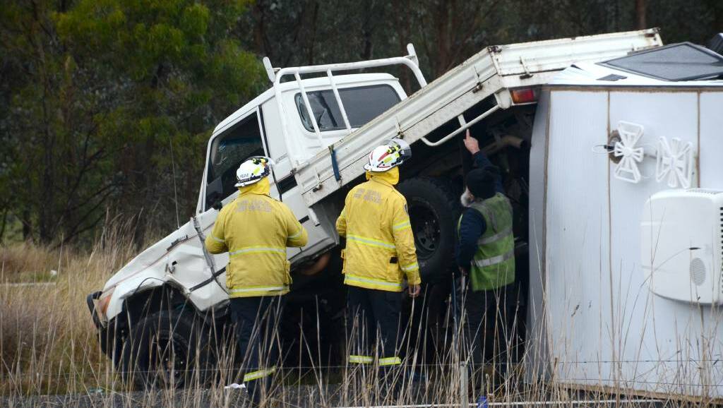 CRASH SITE: The scene of a car accident on the Hume Highway near Table Top last year. Picture :BLAIR THOMSON