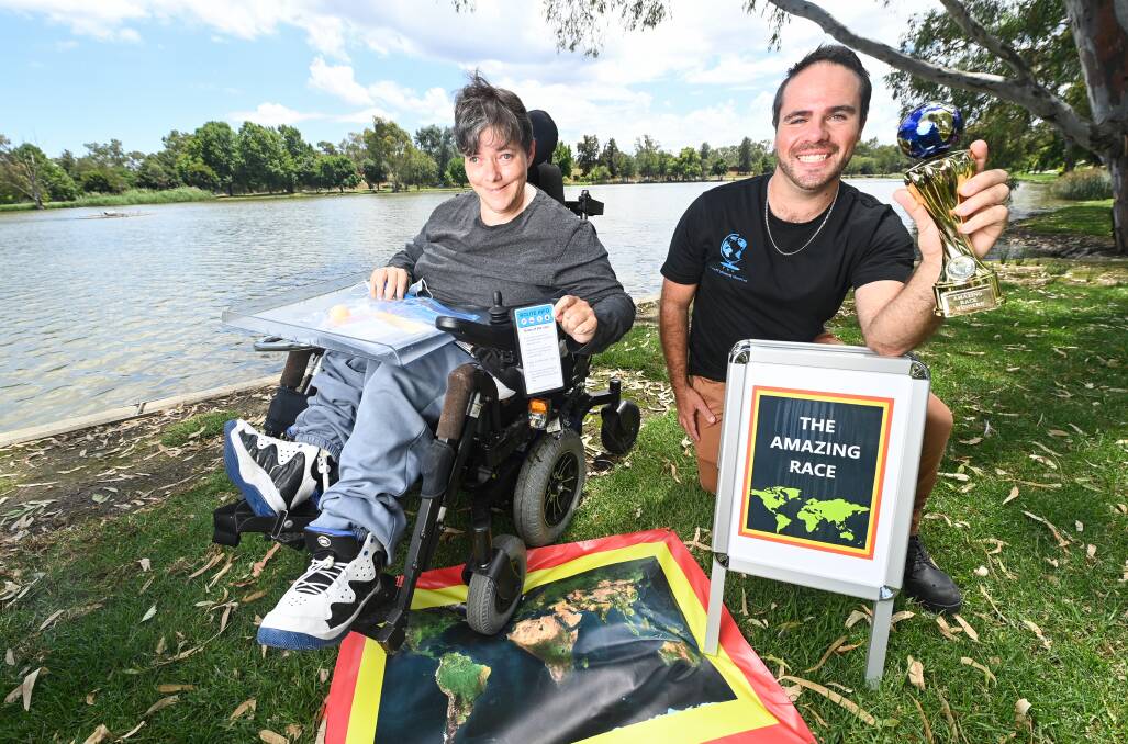 RACE READY: Wodonga resident Skie Hume with her brother Timothy Black. Mr Black has set up an amazing race challenge accessable for all abilities this weekend. Picture: MARK JESSER