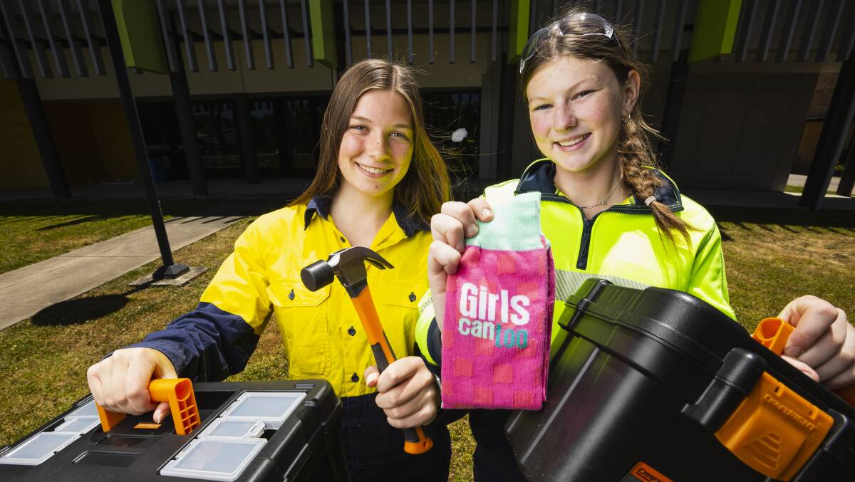 Albury teenagers Sophie Cary, 17, and Taylah Way, 15 have completed the 'Girls Can Too' program, which introduces young women to traditionally male industries. Picture by Ash Smith
