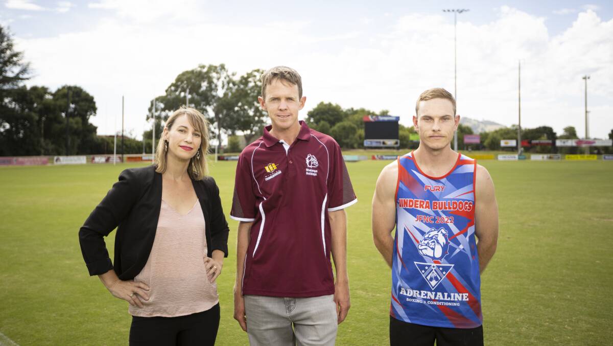 CELEBRATING DIVERSITY: Becoming Bulldogs documentary maker Rebecca Randall, Bulldogs (nee Jets) all abilities team captain Jack Maher and player Jarrod Redcliffe. Pictures: ASH SMITH