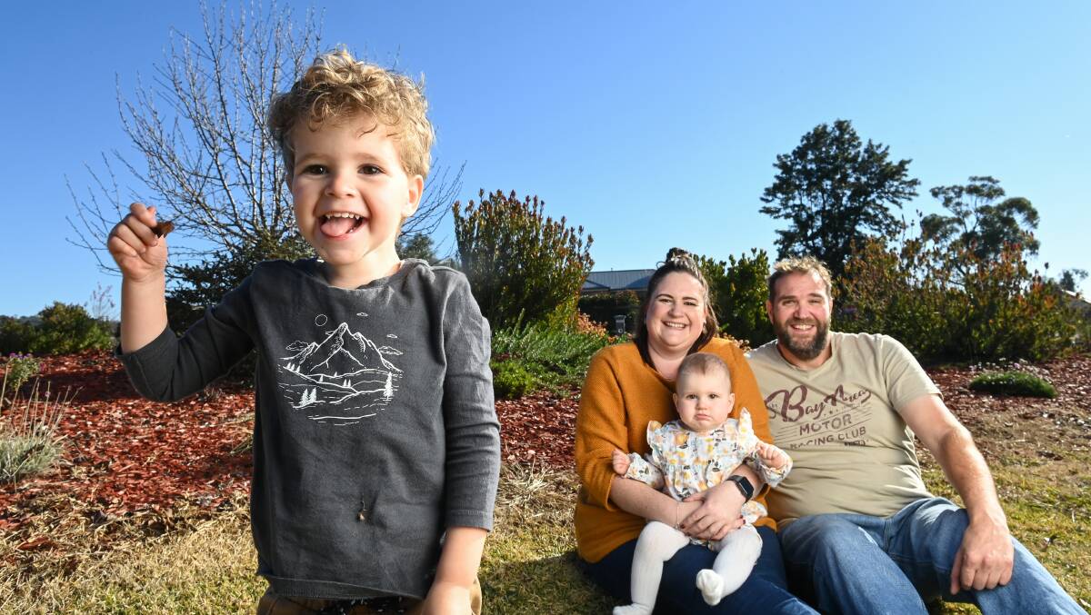 HAPPY AND HEALTHY: Table Top's Harvey O'Bryan (2) with mum Breanna, dad Evan and sister Amelia (1). When Harvey was born Breanna stayed at the Wodonga Ronald McDonald House. Pictures: MARK JESSER.