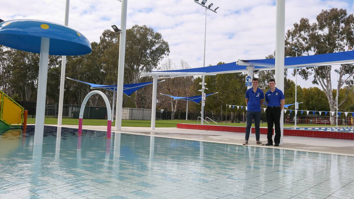 YOUTH APPROVAL: Federation Youth Council Mayor Dylan Forge (18) and Youth Councillor Ben Black (17) outside at the new Aquatic Centre. Picture: TARA TREWHELLA.