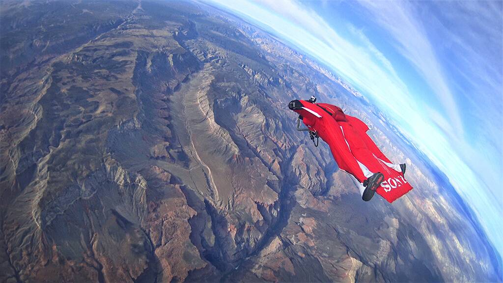 NO FEAR: Ms Swan wingsuitting over the Grand Canyon in the USA. Picture: SUPPLIED