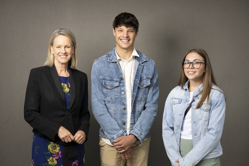 MAKING CHANGE: Regional Education Commissioner Fiona Nash met with rural youth ambassadors South Australia's William Sampson, 17 and Myrtleford's Georgia Piazza, 18, to discuss rural education. Picture: ASH SMITH