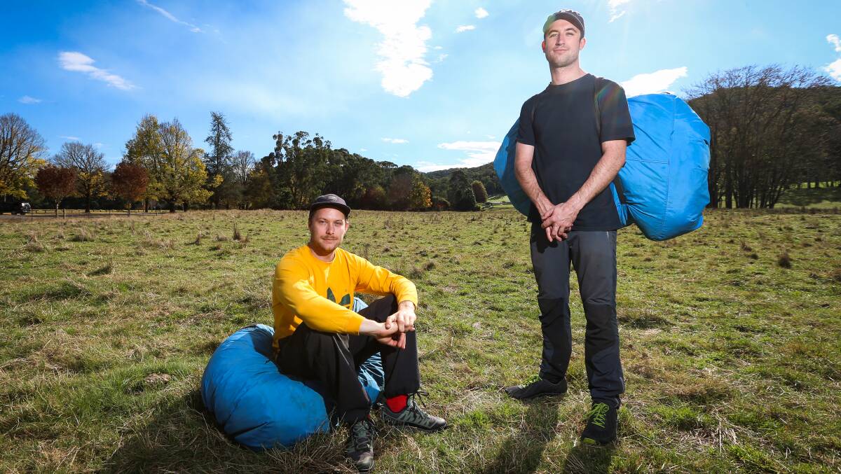 FRUSTRATED: Melbourne's Joseph Moon and Fraser Lorkin are dismayed at the lack of accommodation Victoria's high country and its impacts on the town. Picture: JAMES WILTSHIRE.