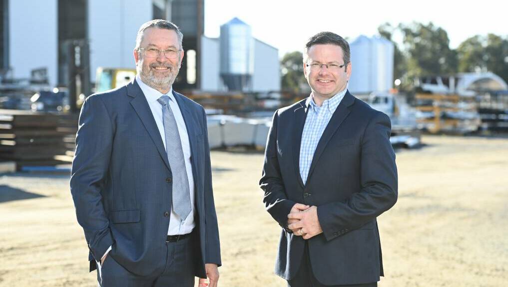 FLASHBACK: Walla's Andrew Kotzur and Minister for Multiculturalism Mark Coure launching the NSW Growing Regions of Welcome pilot program in Walla earlier this year. Picture: MARK JESSER
