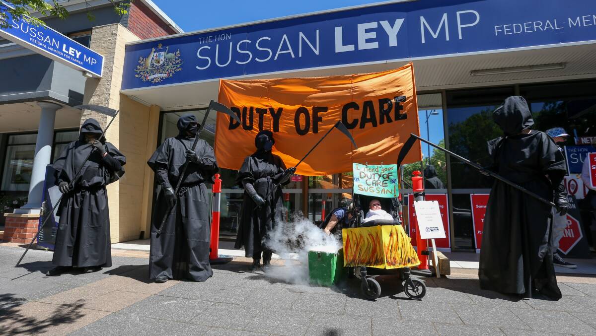 PROTEST: The Extinction Rebellion demonstration outside MP Sussan Ley's Albury office on October 20. Picture: TARA TREWHELLA