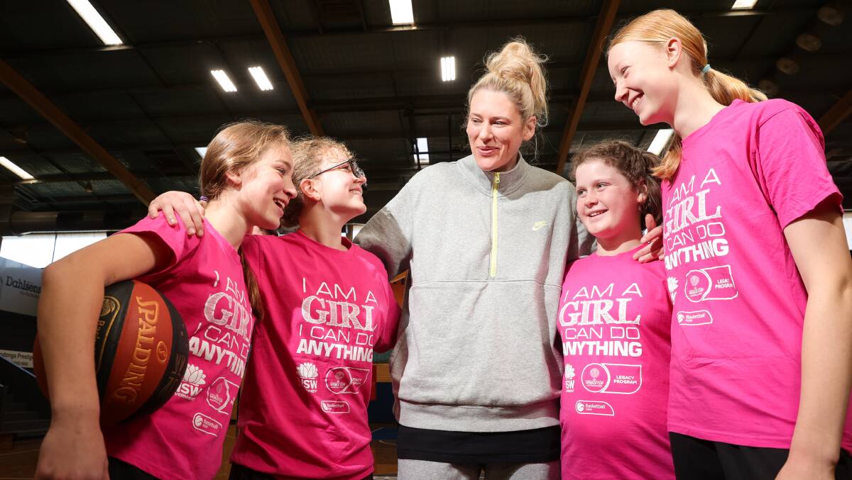STAYING INVOLVED: Basketball players Emelia Harding, 13, Irie Kensington, 14, Lauren Jackson, Alyssa Jarrott, 12, and Jade Crook, 15 are trying to figure out why many teen girls drop out of the sport. Picture: JAMES WILTSHIRE