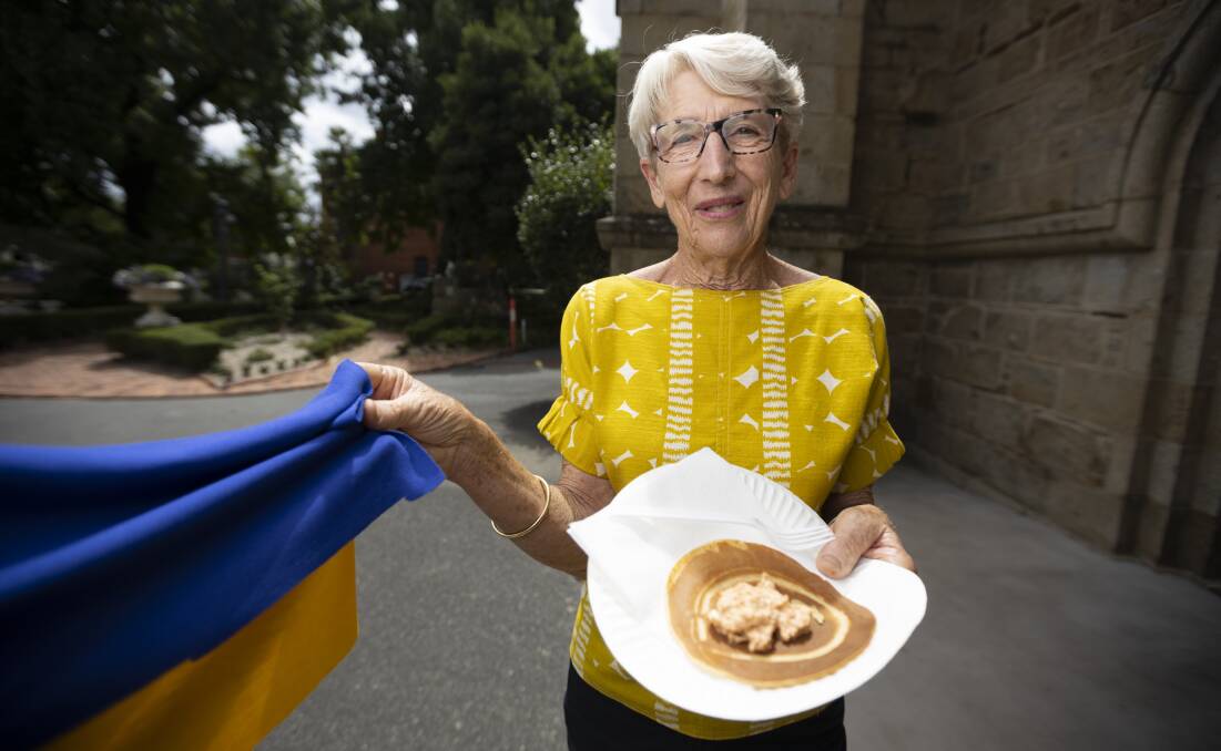 GIVING AID: Albury Mother's Union president Barbara Hoodless helped organise a pancake fundraiser for Ukraine to coincide with Shrove Tuesday. Picture: ASH SMITH