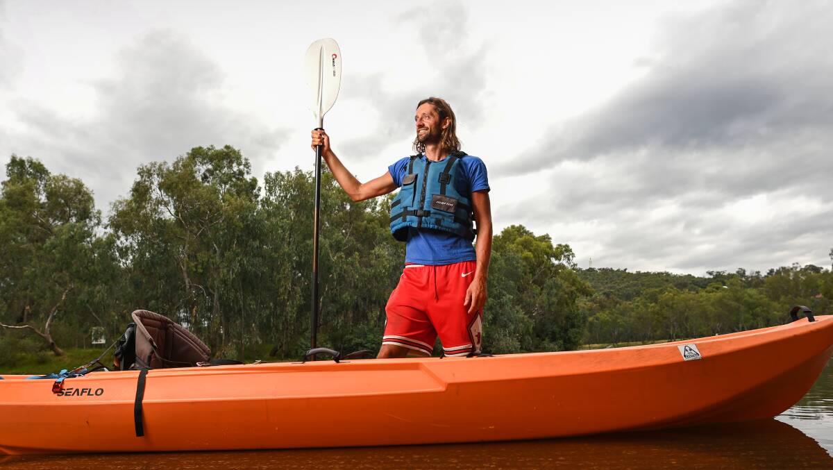 JOURNEY AHEAD: Italian traveler Simone Curati says he will take his time paddling his kayak the all the way to the mouth of the Murray River and try to meet and connect with new people. Pictures: MARK JESSER