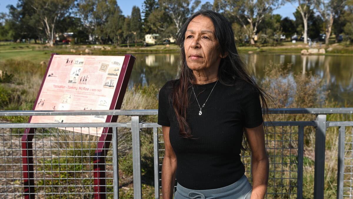 LOOKING AT HISTORY: Jean Morgan, the great-great-granddaughter of North East Aboriginal artist Tommy McRae says a tribute to him in Rutherglen is bittersweet. Pictures: MARK JESSER