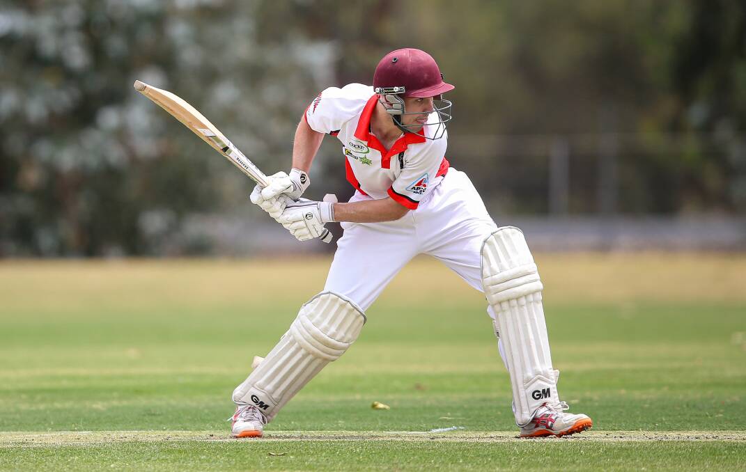 BEST FOOT FORWARD: Luke Rafferty at the crease for Bethanga last season. He's been reappointed to lead the club's 1st XI again in 2021/22. Picture: JAMES WILTSHIRE