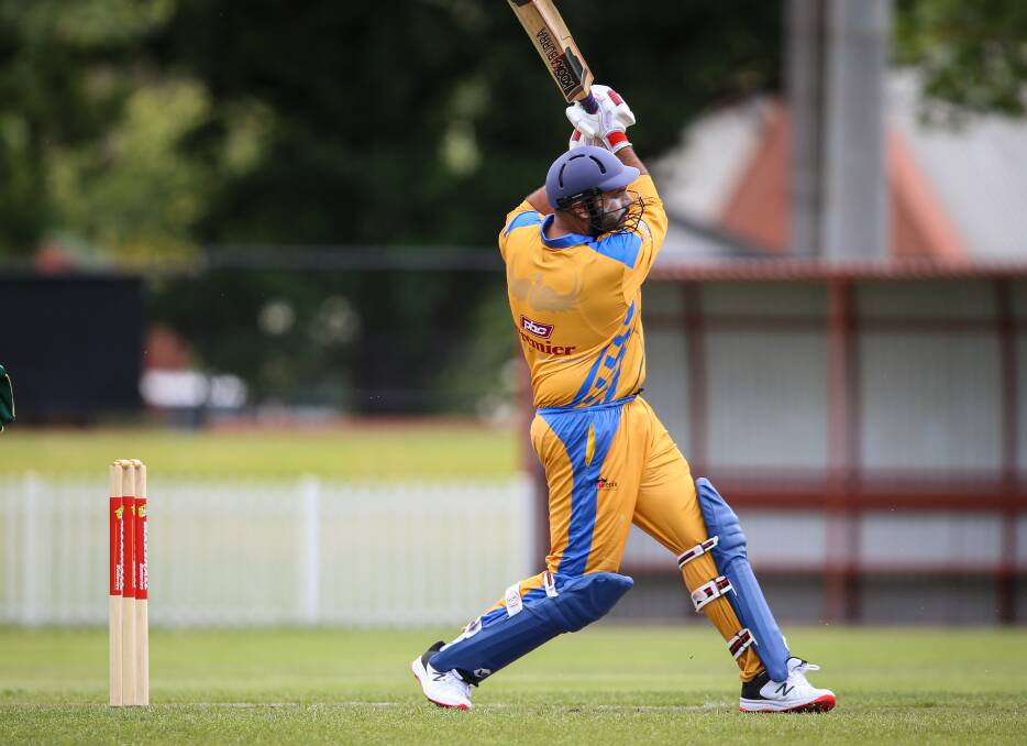 Jaspreet Singh heaves a shot out towards the boundary.