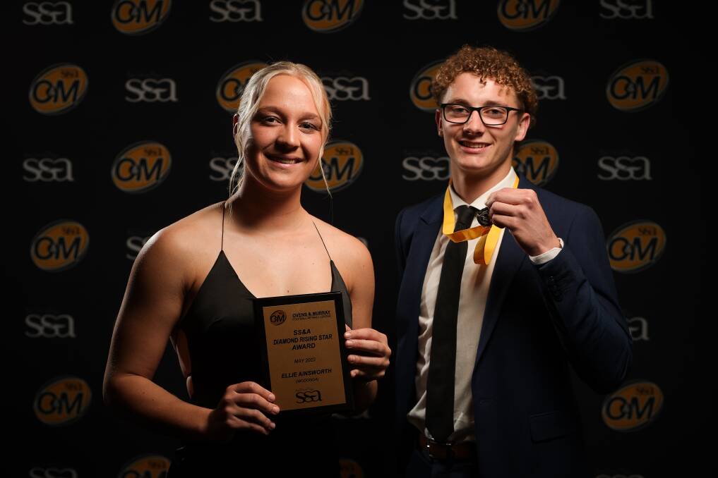 Wodonga Bulldogs netballer Ellie Ainsworth and Albury Tigers footballer Isaac McGrath were named the Ovens and Murray's 2022 Rising Stars at the SS&A Club in Albury on Wednesday night. Picture by James Wiltshire