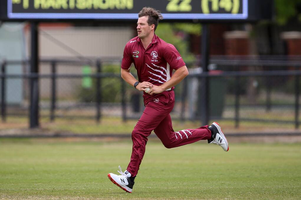 FULL FLIGHT: The fickle fortunes of cricket favoured Leo McGhee as he bowled Wodoga to victory over St Patrick's. Picture: JAMES WILTSHIRE