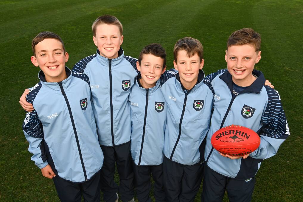 Eli Strang, 12, Jake Cremer, 12, Mitch Packer, 11, Sam McDonald, 11 and Caleb Anderson, 12, are in the NSW team for the national carnival. Picture by Mark Jesser