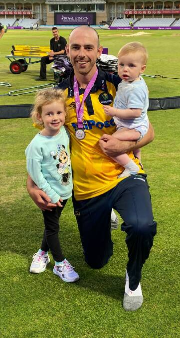 James Weighell celebrates with his children, Felicity, 5, and Cooper, 2.