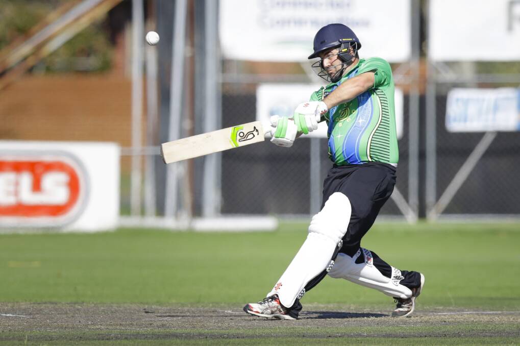 BIG SHOT: Travis King looks to go over the top batting for Melbourne Stars against Sydney Sixers on day one of the Aboriginal and Torres Strait Islander T20 Cup at Billson Park. Picture: ASH SMITH