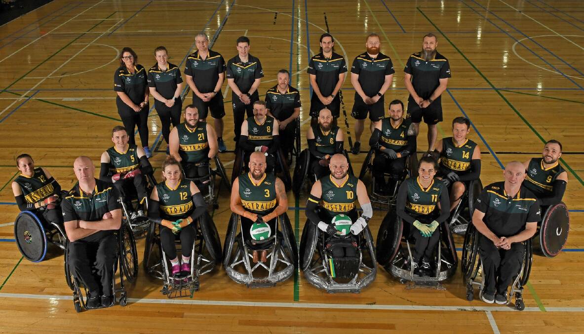 James McQuillan (5) with the rest of the Australian Steelers wheelchair rugby squad.