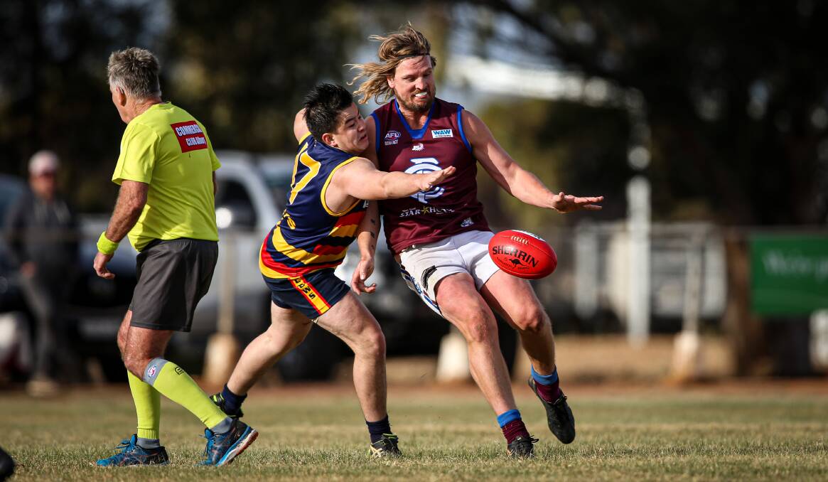 STRUGGLE: Adam Prior kicked four goals in this game against Billabong Crows but admitted he didn't enjoy the season. Picture: JAMES WILTSHIRE
