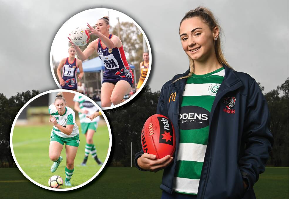ALL-ROUNDER: Molly Goldsworthy plays soccer for Albury United, netball for Wodonga Raiders and football for Lavington Panthers in a packed weekly schedule of sport. She also works as a nurse. Picture: MARK JESSER