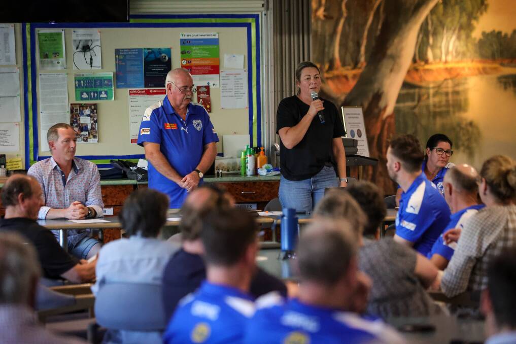 Rowena Black addresses the Corowa-Rutherglen members back in February. Picture by James Wiltshire