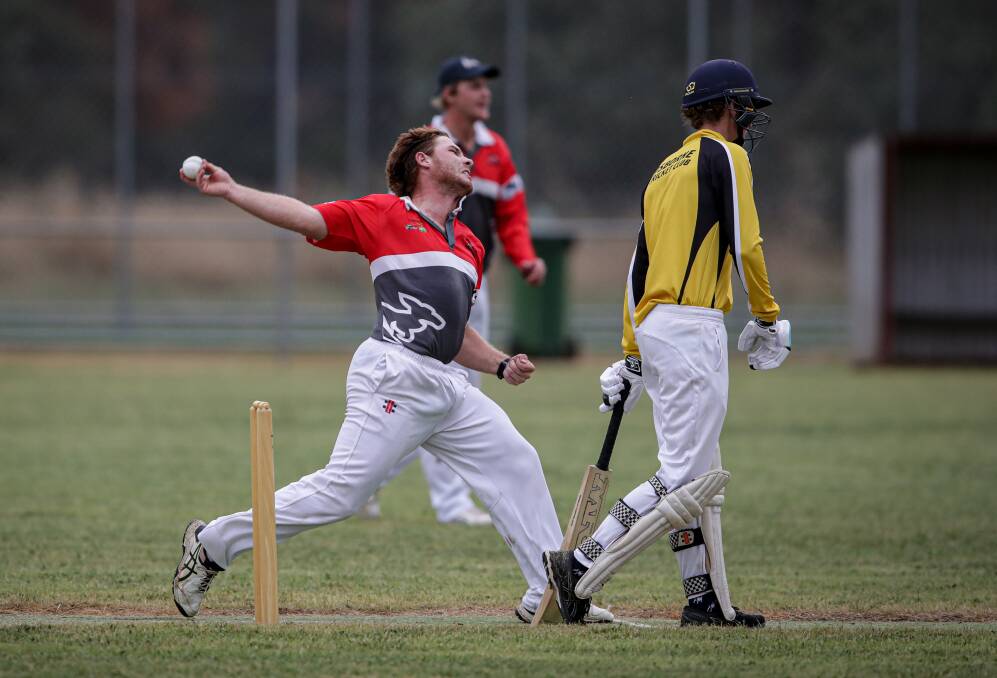 ON TARGET: Brock-Burrum's Josh Koschitzke led from the front on Saturday, opening the bowling and claiming 3-11 from his five overs. Picture: JAMES WILTSHIRE