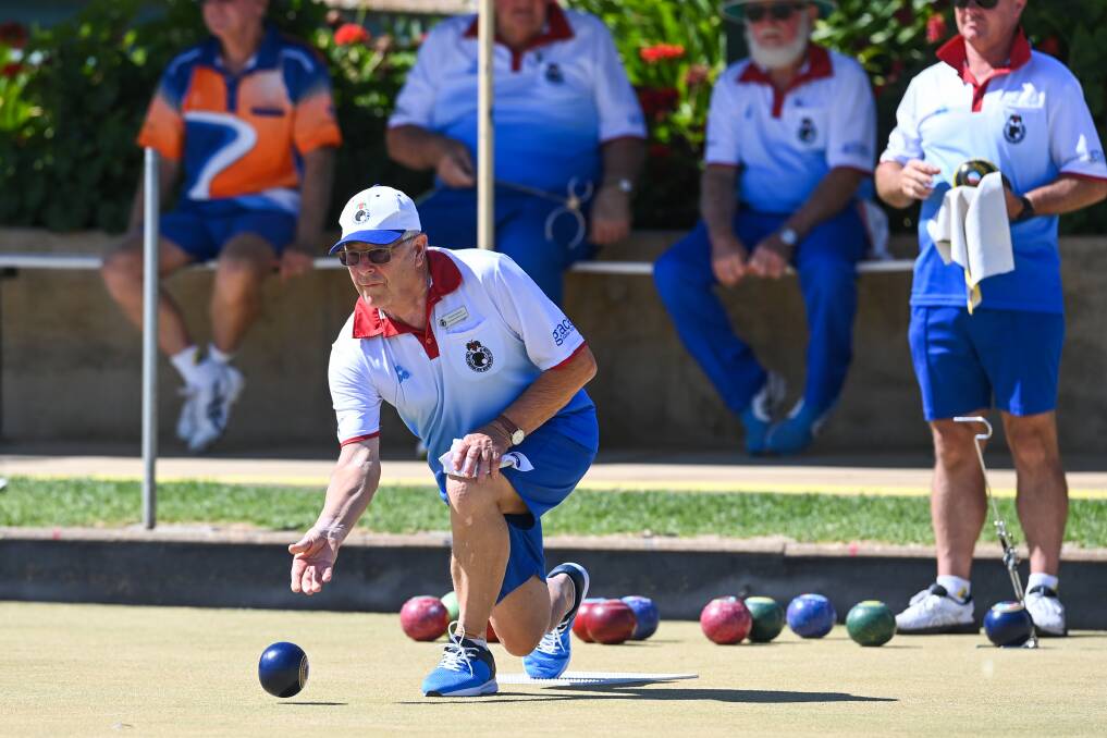 FULL FOCUS: Rutherglen's Ross Rankin puts his best foot forward during the Sonny Downs Invitation Men's Fours tournament on New Year's Day. Picture: MARK JESSER