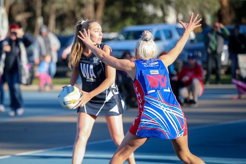 ESCAPE: Cristy Jacka on the netball court for Rutherglen. Picture: JAMES WILTSHIRE
