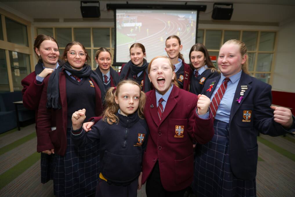 Students at The Scots School in Albury show their support for Xy Beale. Picture by James Wiltshire