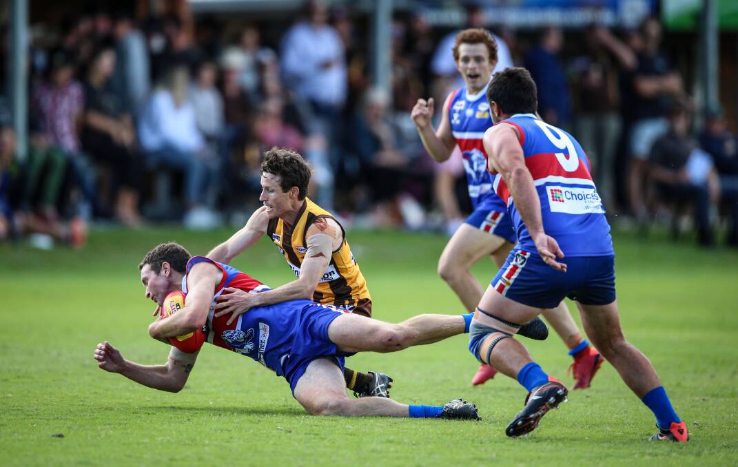 Jason Bartel gets stuck in for the Hawks against Thurgoona. Picture: JAMES WILTSHIRE