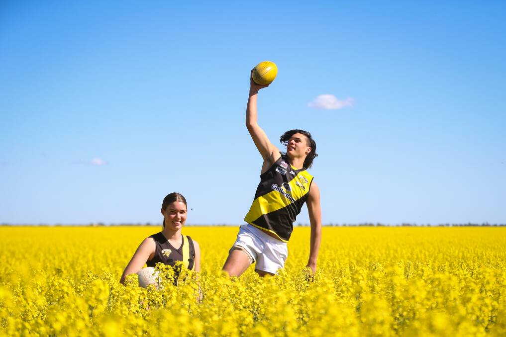 FIELD OF DREAMS: Nick Madden, 17, has been honing his craft in the ruck for Osborne's unbeaten seniors in the Hume league this season while twin sister Lou is part of the club's B-grade netball side. Picture: JAMES WILTSHIRE