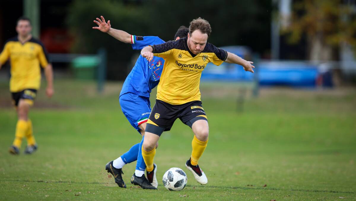 Albury Hotspurs and Myrtleford go head-to-head earlier this season. Picture: JAMES WILTSHIRE